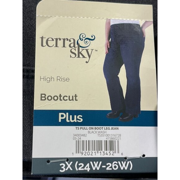 Terra & Sky Womens Plus Size 3X pull on Bootcut High Rise Black Jeans black wash - Picture 3 of 5